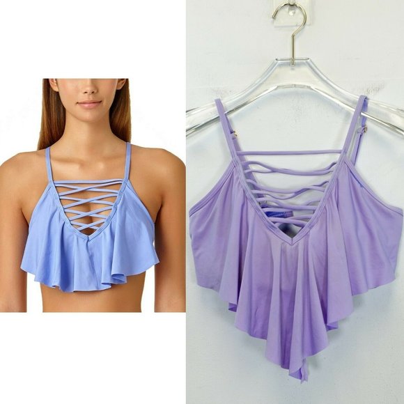 CALIFORNIA SUNSHINE Women's Lavender Bikini Top D/DD‎ Swimwear Ruffle Strappy - Picture 1 of 13